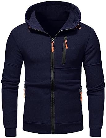 Hoodie Men, Men Hoodies Casual Hoodies for Men with Zip Pockets Full Zip Long Sleeve Sweatshirt Sports Y2k Hooded Jacket