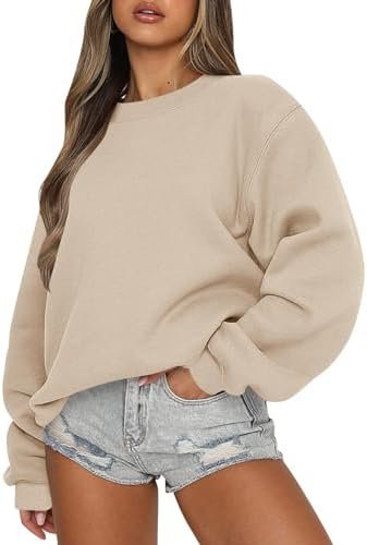 Women Crew Neck Sweatshirts Drop Shoulder Oversized Sweatshirts Long Sleeve Casual Loose Pullover Cozy Sweater