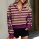 Women Casual Stripe Star Print Hooded Sweatshirt Zipper Long Sleeve Hoodie Top Plain Pullover Sweatshirt